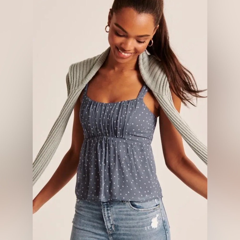 Abercrombie & Fitch Blue Polka Dot Tank Top